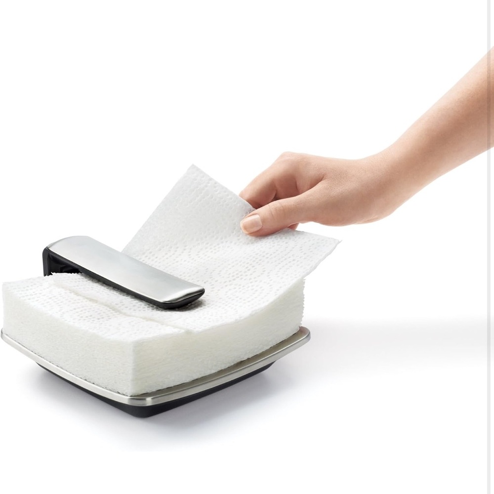 🆕OXO Good Grips SimplyPull Napkin Holder, Stainless Steel, Silver/Black